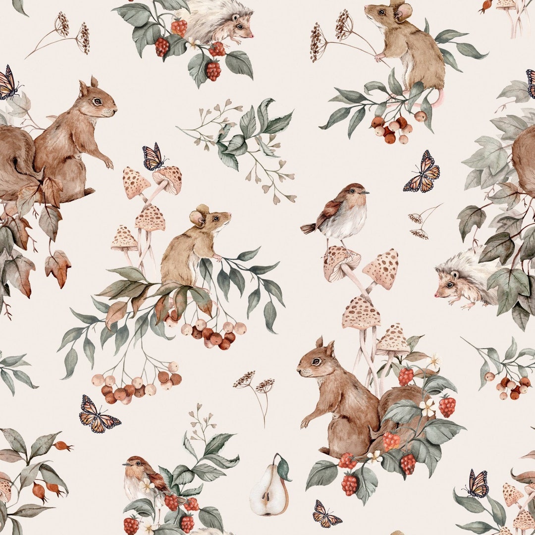 Spring Floral Cute Animals Squirrel Bird Mouse Hedgehog + Optionally ...