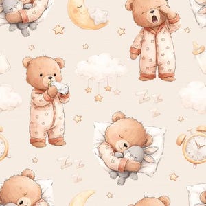 Sleeping Bear-pyjamas med måne och stjärnor, barntyg, söt nallebjörn på beige + val av bomull, sweatshirtfleece eller jersey, från 50 cm