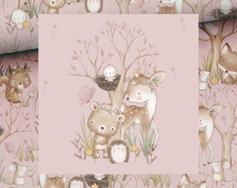 Optional sweat fabric French Terry summer sweat panel baby forest animals with + combination fabric and cuffs