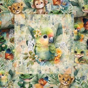 Tejido de sudadera opcional Sudadera de verano French Terry Panel de animales exóticos Loro con + Tejido combinado 2 motivos diferentes desde 50 cm