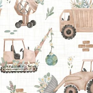Construction site construction vehicles truck excavator crane car vehicle flowers + optionally cotton, sweat, jersey, muslin from 50 cm