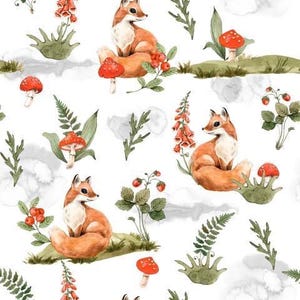 Forest animals animal motif children&#39;s fabric fox fox motif ferns strawberries + optionally cotton, sweat, jersey, muslin from 50 cm
