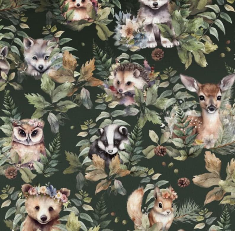 100% cotton cotton fabric woven forest animals children's animals fox bear squirrel wolf hedgehog from 50 cm image 1