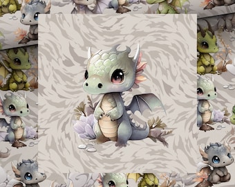 Optional sweat fabric French Terry summer sweat panel cute dragon boy motif + with combination fabrics