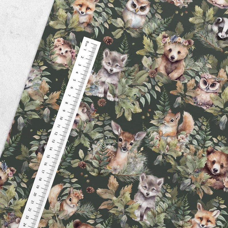 100% cotton cotton fabric woven forest animals children's animals fox bear squirrel wolf hedgehog from 50 cm image 5