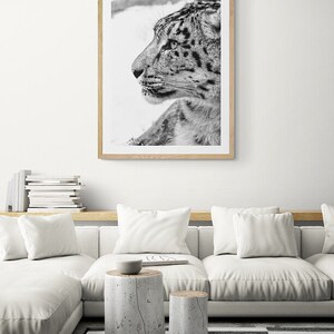 Snow Leopard Wall Art photography, Black and White Nature Wildlife Photography Prints, Christmas Gift, Gift Idea for Mom, Holiday Gift image 9