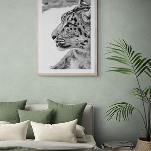 Snow Leopard Wall Art photography, Black and White Nature Wildlife Photography Prints, Christmas Gift, Gift Idea for Mom, Holiday Gift image 5