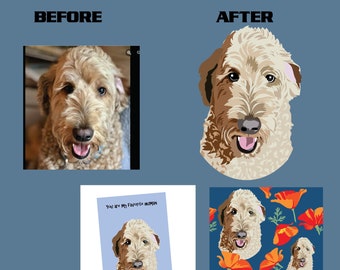 DOG PORTRAIT for Redbubble High quality Drawing for any item card, fabric, pillow, cup, t-shirt