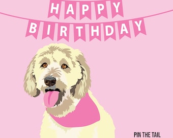 GAME PIN the TAIL on the Labradoodle Dog Birthday Party Game Pink- do it yourself party game - Dog Party Banner- Dog party decor