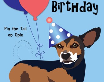 GAME PIN the TAIL on the Chihuahua Dog Birthday Banner- Dog Party Hat - Printable diy game - Party Banner - Dog Party Decor