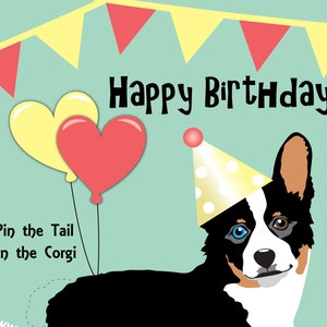 CORGI GAME PIN the Tail on the Corgi Dog Birthday Party Game - Printable diy game - Dog Party Decor