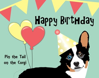 CORGI GAME PIN the Tail on the Corgi Dog Birthday Party Game - Printable diy game - Dog Party Decor