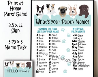 Whats Your Puppy Name Game | Display Sign 8.5x11 and Name Tags Included | Dog Celebration | Adopt a Dog Birthday Party Game | Printable