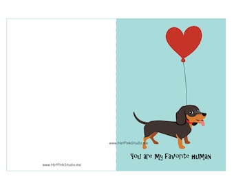 Cute Dachshund Dog Valentine's Day Card | Birthday Gift | You Are My Favorite Human | Best Friend. Kids Birthday Card. Animal Greeting Card.