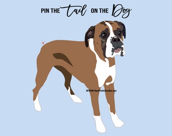 Boxer Dog GAME Pin the Tail on the Dog Game, Pin the Tail on the Dog, Pin The Tail Game, Dog Party Decorations