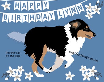 Collie Pin the tail on the Dog Game for Birthday Party- INSTANT DOWNLOAD FILES