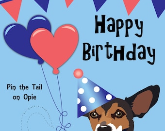GAME PIN the TAIL on the Chihuahua Dog Birthday Banner- Dog Party Hat - Printable diy game - Party Banner - Dog Party Decor