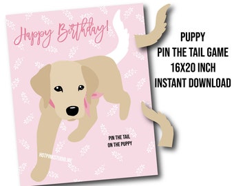 GAME Golden Retriever Pin the Tail on the Puppy Birthday Party Game INSTANT Download FILES