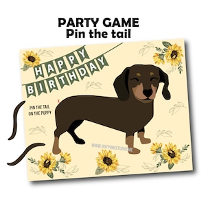 Sunflower Dachshund Pin the Tail Birthday Party Game (Digital Download)