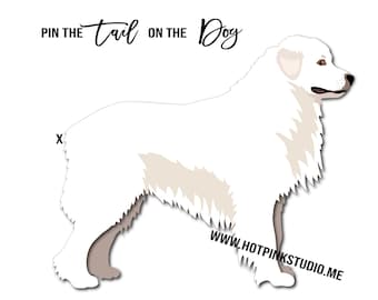 GAME Pin the Tail on the White Dog Game, Pin the Tail on the Puppy, Pin The Tail Game, Dog Party Decorations