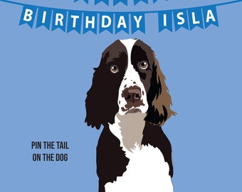 GAME PIN the TAIL on the Dog Springer Spaniel Birthday Party Game - do it yourself party game - Dog Party Banner- Dog party decor