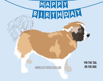 St. Bernard GAME Pin the Tail on the Puppy Game, Pin the Tail on the Dog, Pin The Tail Game, Dog Party Decorations