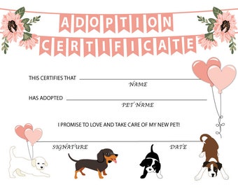 Certificat d'adoption de Pawty, fête des chiots 8,5 x 11, téléchargement immédiat, décorations de fête pour chiens, affiche d'adoption d'un chiot 20 x 16