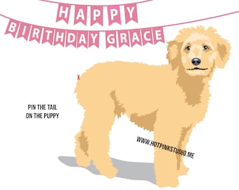 GAME Puppy Goldendoodle Pin the Tail on the Puppy, Girls Party Game, Dog Birthday Theme DIY