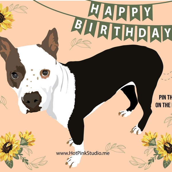 GAME PIN the TAIL on the Dog Pitbull Birthday Party Game - do it yourself party game - Dog Party Banner- Dog party decor