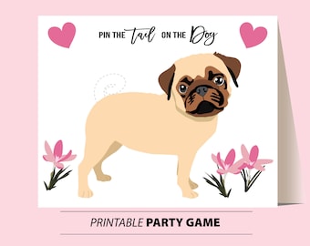 Valentine GAME Pin the Tail on the Dog, Girls Party Game, Dog Birthday Theme DIY Pink Puppy Game