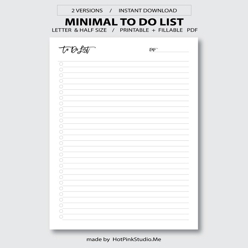 Minimal to Do List Printable Simple Tasks List Template - Etsy