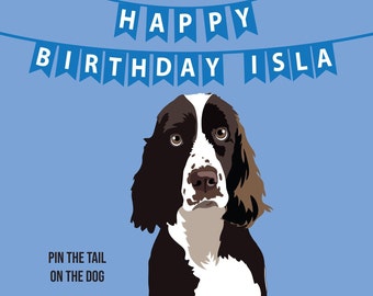 GAME PIN the TAIL on the Dog Springer Spaniel Birthday Party Game - do it yourself party game - Dog Party Banner- Dog party decor