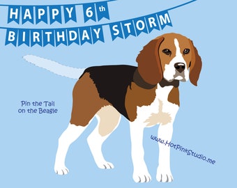 Beagle Pin the tail on the Dog Game for Birthday Party- INSTANT DOWNLOAD FILES