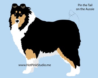 SHEPHERD DOG GAME Pin the Tail on the Australian Shepherd Dog Happy Birthday Party Game Instant Download Files