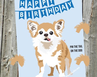 Chihuahua GAME PIN the TAIL on the Puppy Birthday Party Game - do it yourself party game - Dog Party Banner- Dog party decor