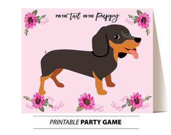 Dachshund GAME Pink Pin the Tail on the Puppy Game, Pin the Tail on the Dog, Pin The Tail Game, Dog Party Decorations