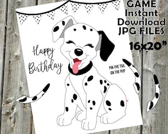 JEU Chiot Dalmatien Épinglez la queue sur le chiot, jeu de fête pour filles, thème anniversaire chien bricolage