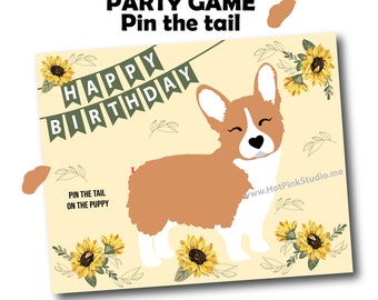 Corgi GAME Pin the Tail on the Puppy Game, Pin the Tail on the Dog, Pin The Tail Game, Dog Party Decorations