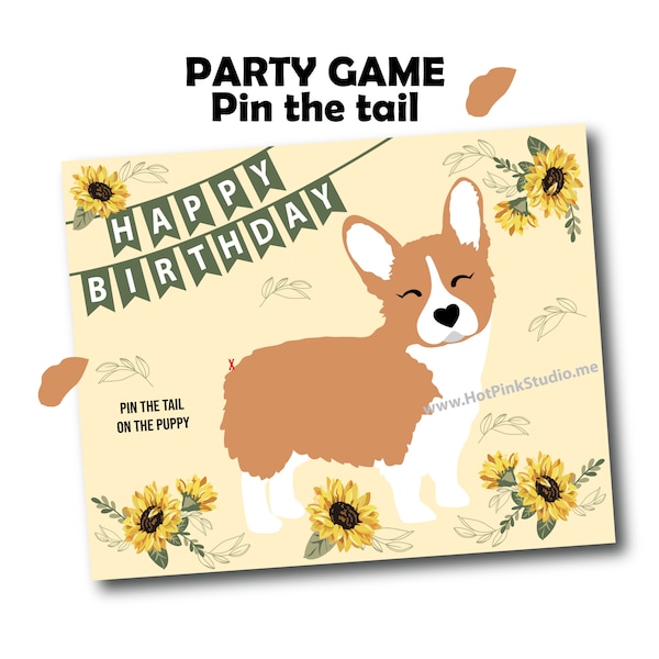 Corgi GAME Pin the Tail on the Puppy Game, Pin the Tail on the Dog, Pin The Tail Game, Dog Party Decorations