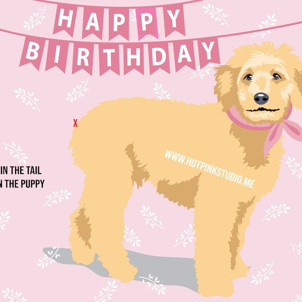 GAME Goldendoodle Pin the Tail on the Puppy, Girls Party Game, Dog Birthday Theme DIY Pink Puppy Game