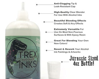 CLEAR BLENDING Solution by T-Rex Inks for Alcohol Ink Art, HUGE 4oz Bottle with Applicator Tip, Equal to Six Normal Sized Bottles