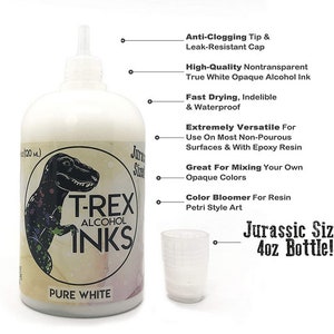 Huge PURE WHITE INK by T-Rex Inks for Alcohol Ink Art, 4oz Bottle With Applicator Tip, for Resin, Petri,  and Paintings