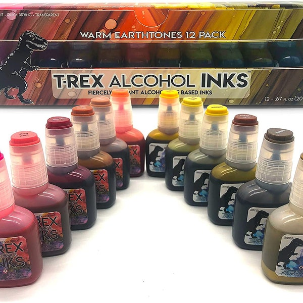 12 WARM EARTHtones Premium Alcohol Ink Kit 12-Pack, Jumbo Sized .67oz (20ml) Bottles, Earthy Nuanced Tones