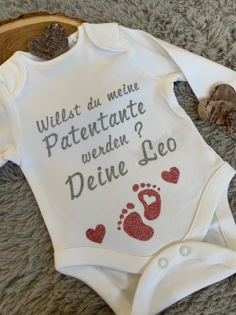 personalized with the name of the baby Babybody with saying Would you like to be my patentante godson
