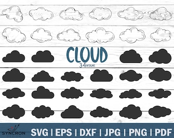 Cloud SVG, Cloud bundle svg, Cloud clipart, Rain cloud svg, Cloud cricut, Weather svg, Sky svg, cut file, silhouette, cloud dxf,Digital file