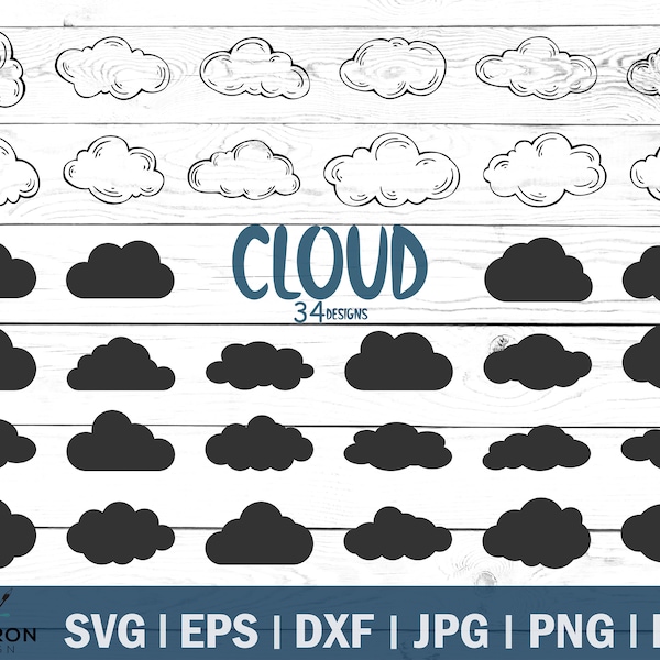 Cloud SVG, Cloud Bundle svg, Wolke Clipart, Regenwolke svg, Wolke Cricut, Wetter svg, Sky svg, Schnittdatei, Silhouette, Wolke dxf, Digitale Datei