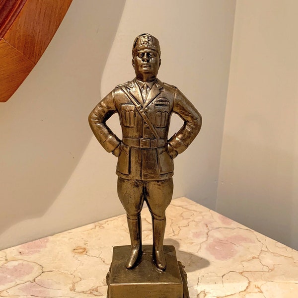 Benito Mussolini Statue, Mussolini Sculpture, 9.5",  WW2, Mussolini Hands on Hips, Handmade, Hand Brushed, Bronze Finish, Strange & Bizarre