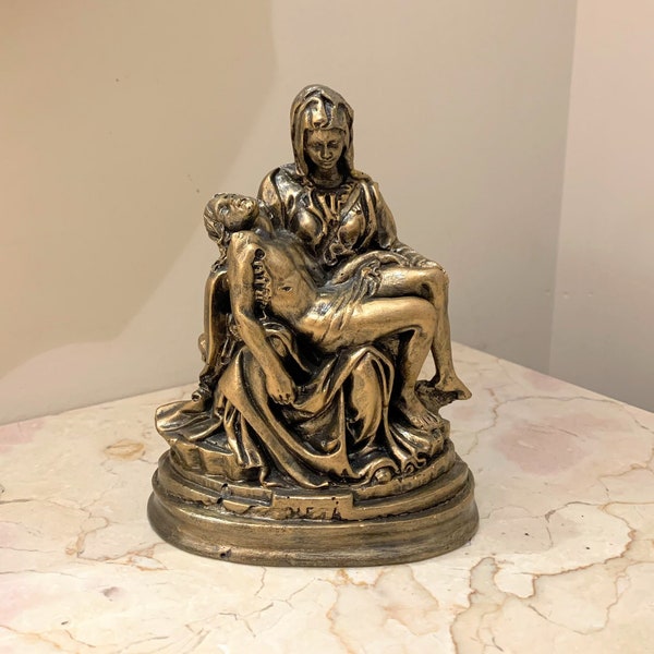Pieta Statue, 5.75" Small, Madonna & Jesus Statue, Jesus on Mary's Lap Sculpture, Michelangelo Italian, Handmade, Bronze Finish