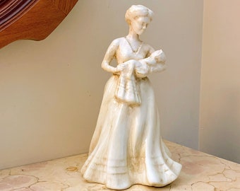 Mother & Child, Christening Day Sculpture, Baptism Day Figurine, Mom and Baby Statue Handmade, Hand Brushed, Antique White Finish