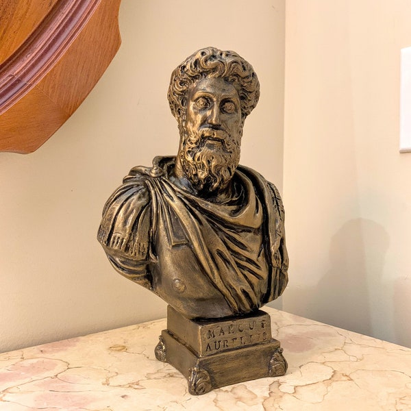 Marcus Aurelius, Marcus Aurelius Statue, Stoic Philosopher Sculpture, Roman Emperor Bust, 10" Tall, Handmade, Hand Brushed, Bronze Finish